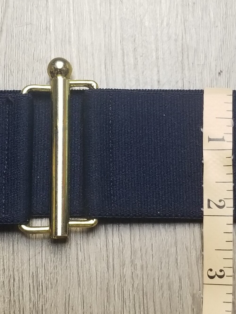Women's Navy Stretchy Elastic Waist Belt with Gold Slide Buckle - Picture 7 of 7